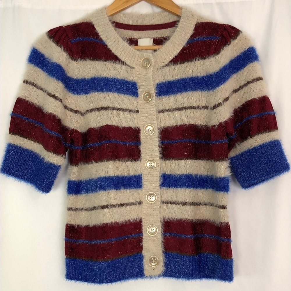 Maeve Anthropologie Short-Sleeve Fuzzy Cardigan Sweater Size S - Picture 6 of 11